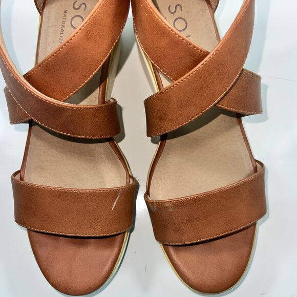 Soul Naturalizer Brown Sandal Wedges White Sole w/ Cork Womens Size 10W - Picture 9 of 15